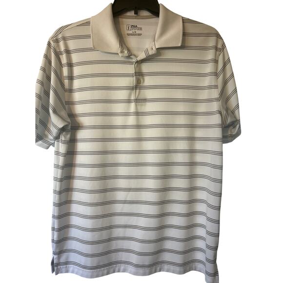 PGA Tour Men's Short Sleeve Golf Polo Shirt Large White with Gray/Black Stripes - Picture 1 of 5